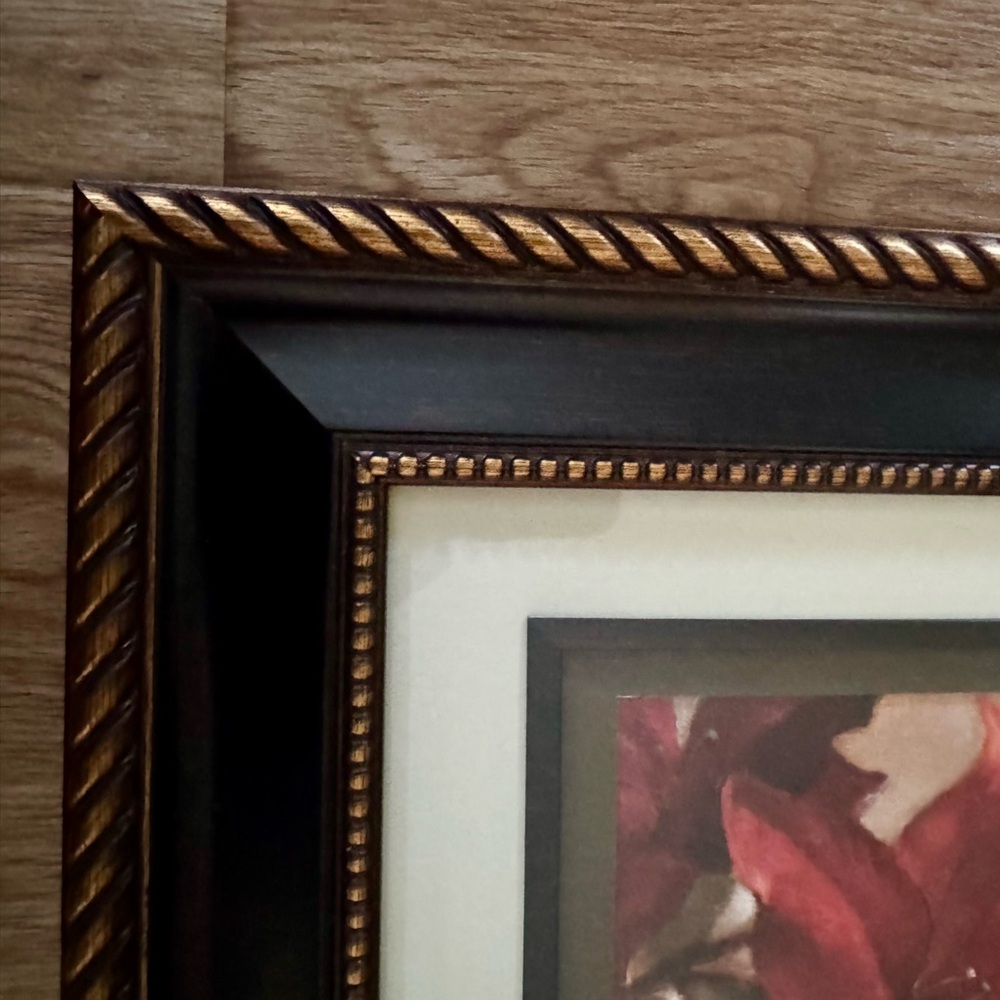 Framed Red Lily Floral Art Print in Decorative Black & Gold Frame - Picture 2 of 8
